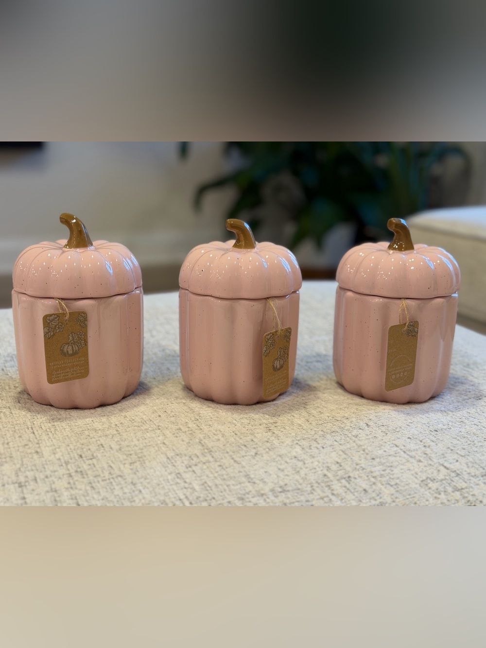10 Strawberry Street Artisan Pink Speckled Pumpkin Cookie Jars Set of 3
